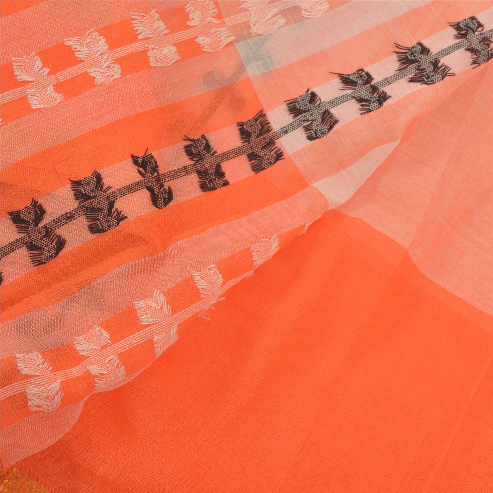 Санскрити Винтаж Оранжевый Индийское Сари Чистый Хлопок Ручной Работы Ремесленные Сари Экологичная Ткань
