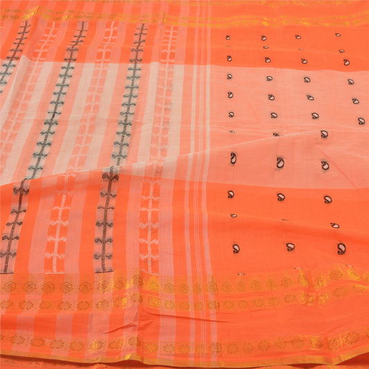 Sanskriti Vintage Orange Indian Sari Pure Cotton Hand Woven Craft Sarees Sustainable Fabric