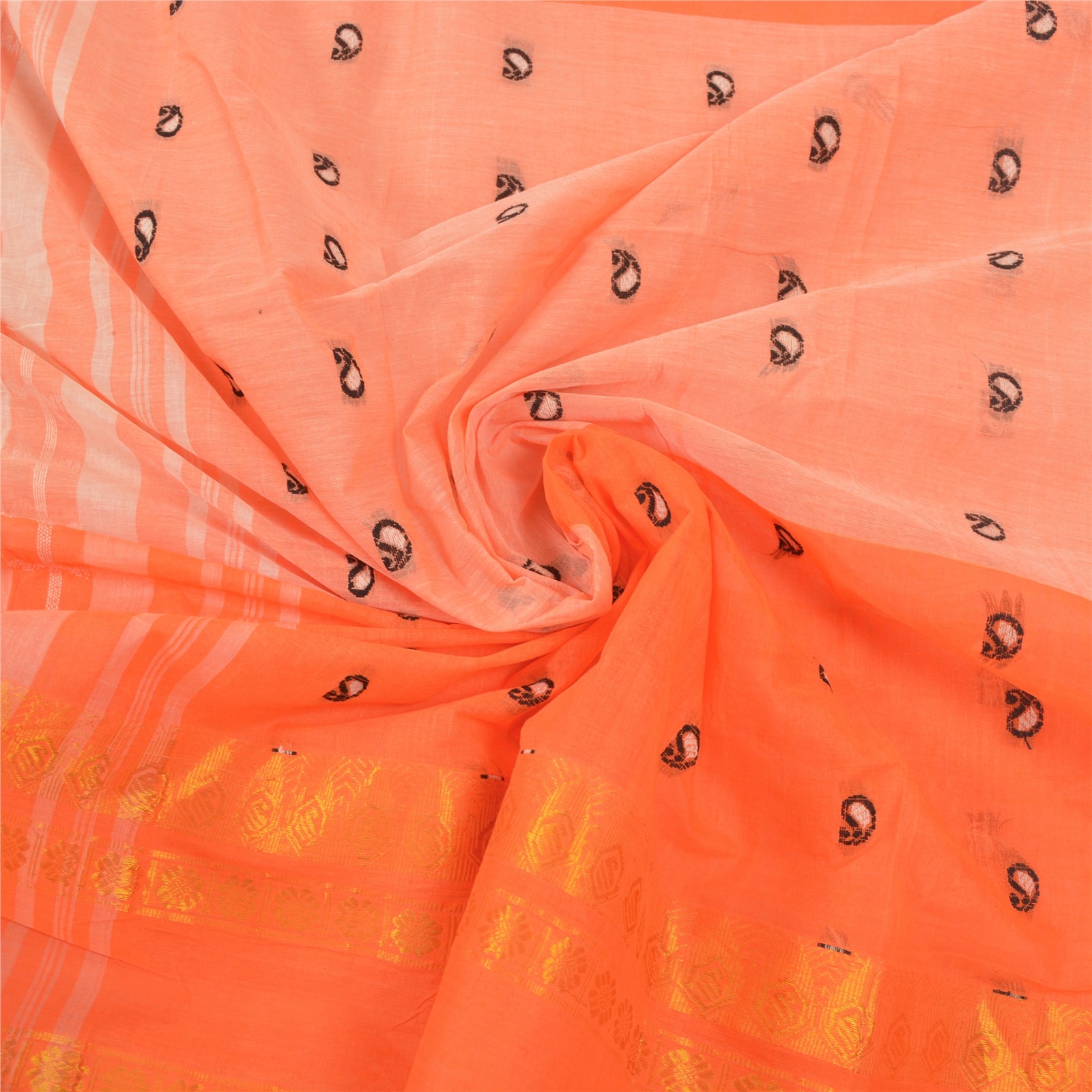 Санскрити Винтаж Оранжевый Индийское Сари Чистый Хлопок Ручной Работы Ремесленные Сари Экологичная Ткань