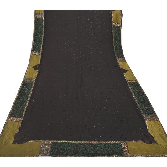 Sanskriti Vintage Black Sarees Blend Georgette Handmade Cultural Craft Sustainable Fabric