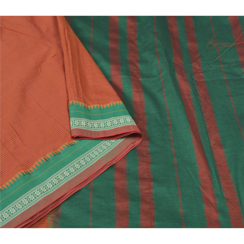 Sanskriti Vintage Orange Sarees Blend Cotton Woven Premium Sari Craft Sustainable Fabric