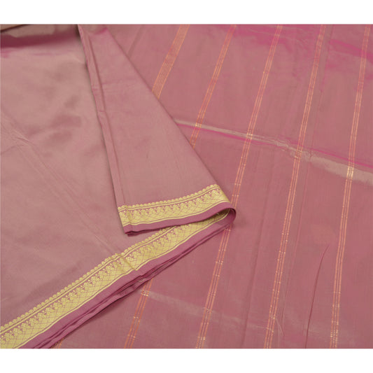 Sanskriti Vintage Pink Sarees Art Silk Woven Sari Premium Craft 5 Yard Sustainable Fabric