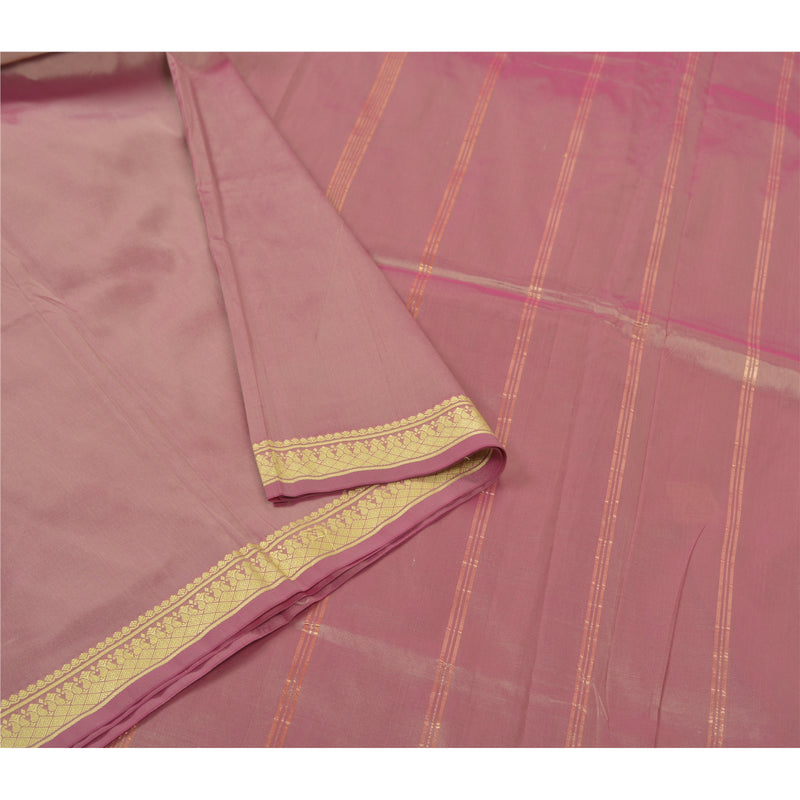 Sanskriti Vintage Pink Sarees Art Silk Woven Sari Premium Craft 5 Yard Sustainable Fabric