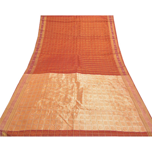 Санскрити Винтаж Индийское Сари Искусство Шелк Красные Тканые Сари Ремесло Премиум Экологичная Ткань