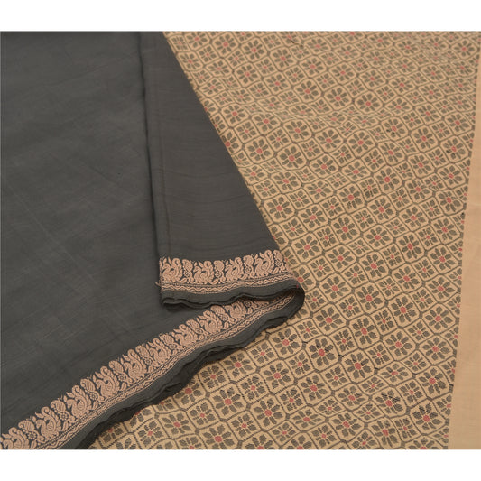 Sanskriti Vintage Black Sarees Blend Cotton Woven Chetinard Peacock Sari Sustainable Fabric