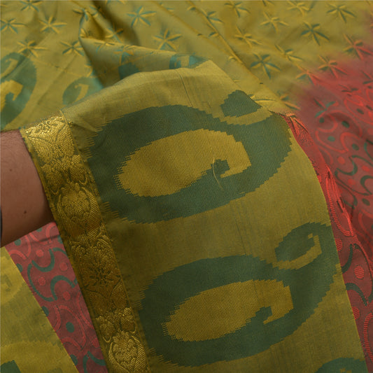 Sanskriti Vintage Green Sarees Art Silk Woven Premium Indian Sari 5 Yard Sustainable Fabric