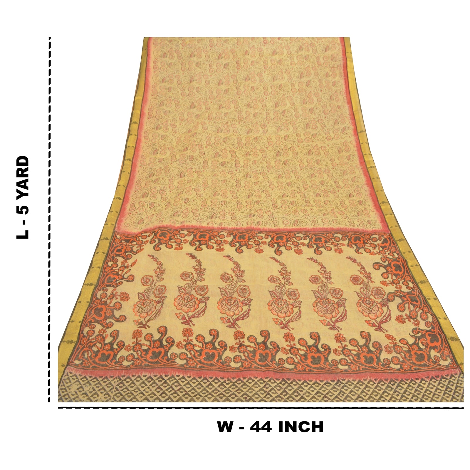 Sanskriti Vintage Sari 100% Pure Cotton Cream Saree Printed Indian 5 yard Craft Fabric Indian Heritage Textile Craft Supplies Material