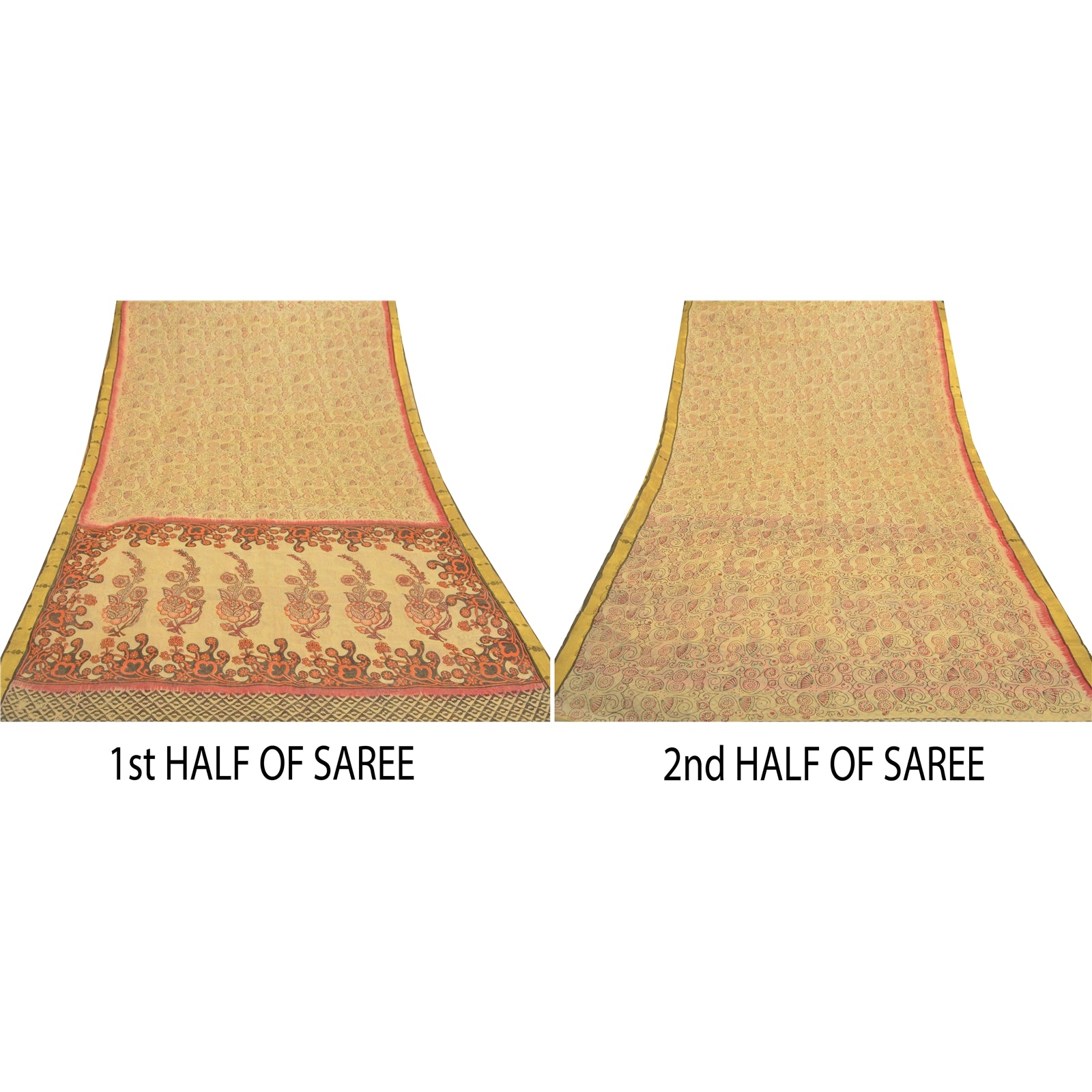 Sanskriti Vintage Sari 100% Pure Cotton Cream Saree Printed Indian 5 yard Craft Fabric Indian Heritage Textile Craft Supplies Material