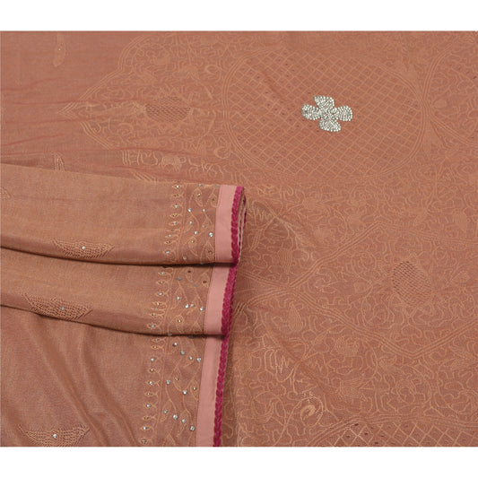Sanskriti Vintage Brown Sarees Art Silk Hand Beaded Woven Premium Sari Sustainable Fabric