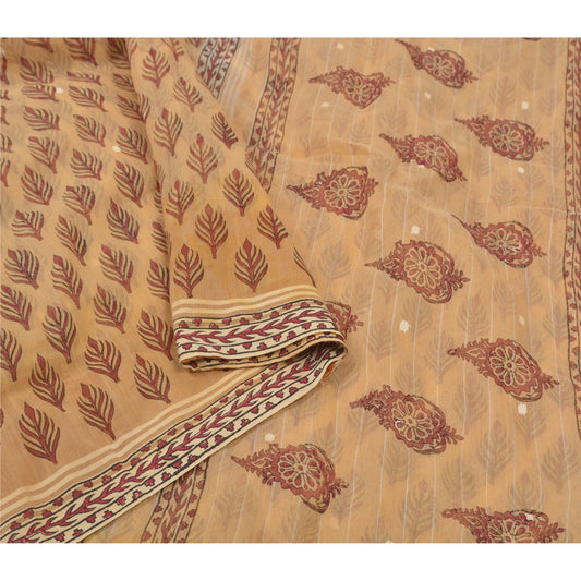 Sanskriti Vintage Peach Indian Sari Blend Cotton Block Printed Sarees Sustainable Fabric