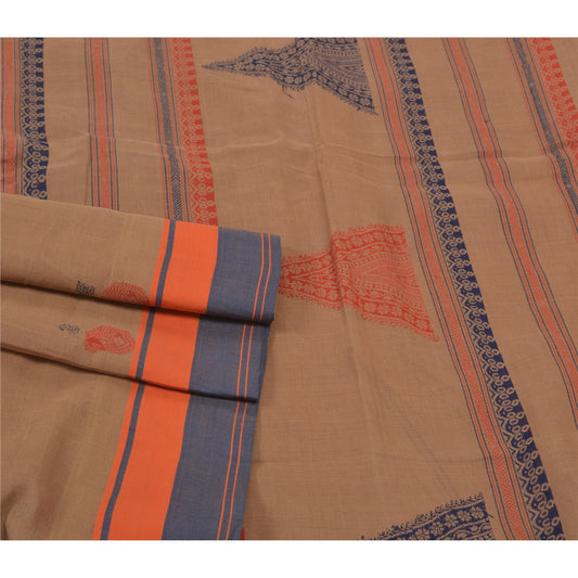 Sanskriti Vintage Brown Sarees Pure Cotton Woven Indian Sari Premium Sustainable Fabric