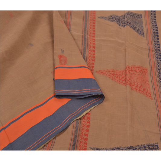 Sanskriti Vintage Brown Sarees Pure Cotton Woven Indian Sari Premium Sustainable Fabric