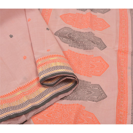Sanskriti Vintage Light Pink Sarees Pure Cotton Woven Gamosa (Assam) Sari Sustainable Fabric