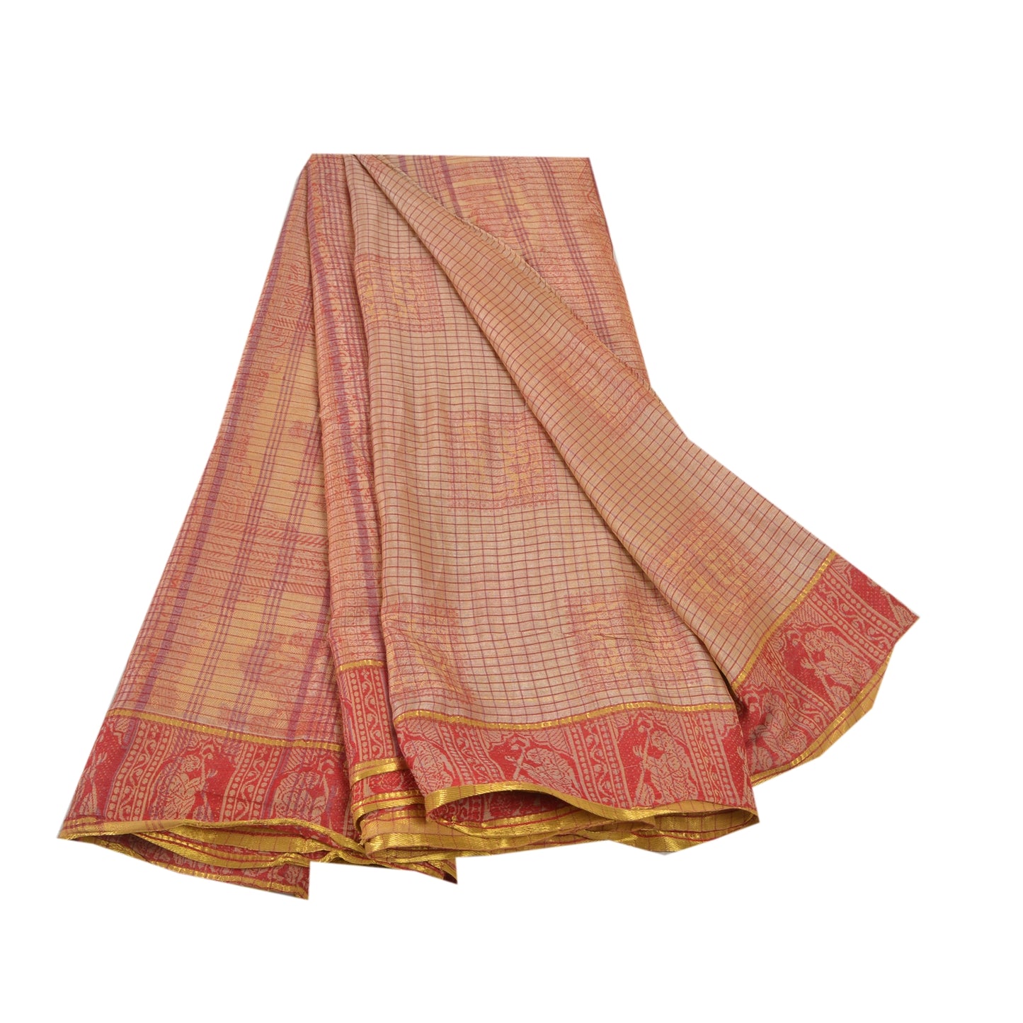 Sanskriti Vintage Cream Sarees Pure Cotton Woven Baluchari Human Sari Sustainable Fabric
