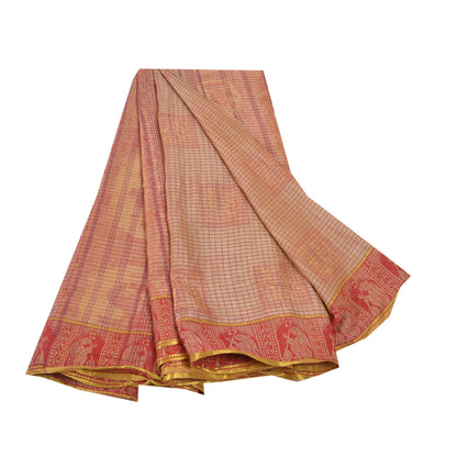 Sanskriti Vintage Cream Sarees Pure Cotton Woven Baluchari Human Sari Sustainable Fabric