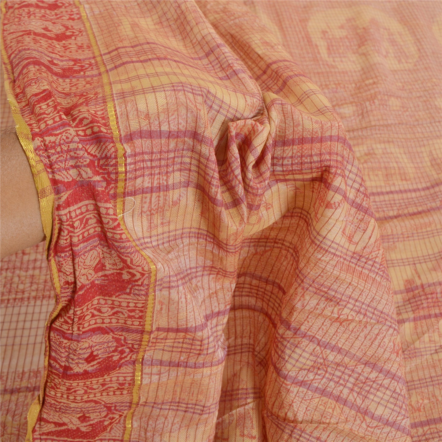 Sanskriti Vintage Cream Sarees Pure Cotton Woven Baluchari Human Sari Sustainable Fabric