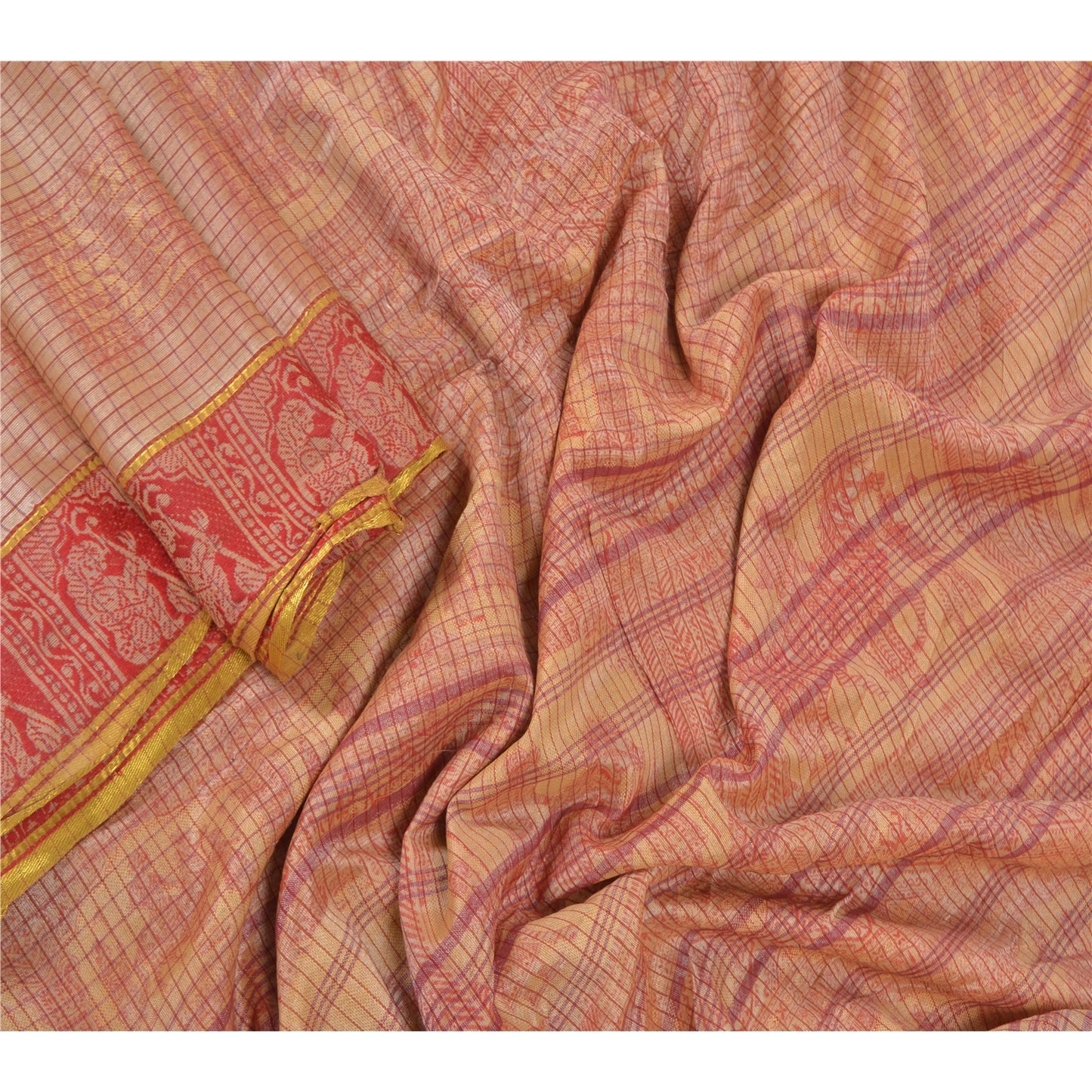 Sanskriti Vintage Cream Sarees Pure Cotton Woven Baluchari Human Sari Sustainable Fabric