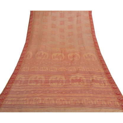 Sanskriti Vintage Cream Sarees Pure Cotton Woven Baluchari Human Sari Sustainable Fabric