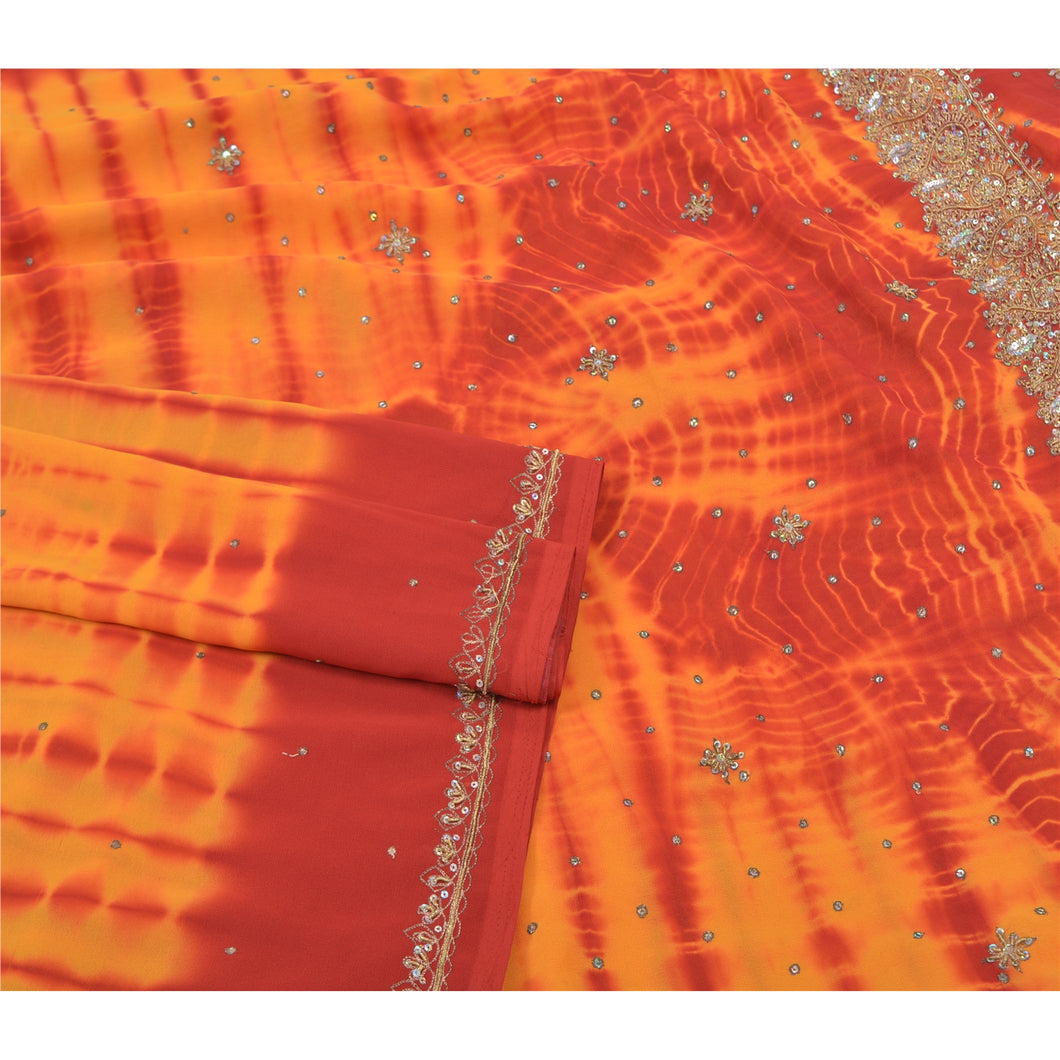 Sanskriti Vintage Yellow Sarees Georgette Handmade Leheria Sari Premium Fabric