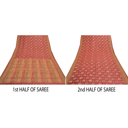 Санскритское винтажное красное индийское сари из чистого шелка, тканое премиальное сари из экологически чистой ткани