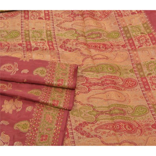 Sanskriti Vintage Red Indian Sari Pure Silk Woven Premium Sarees Craft Sustainable Fabric