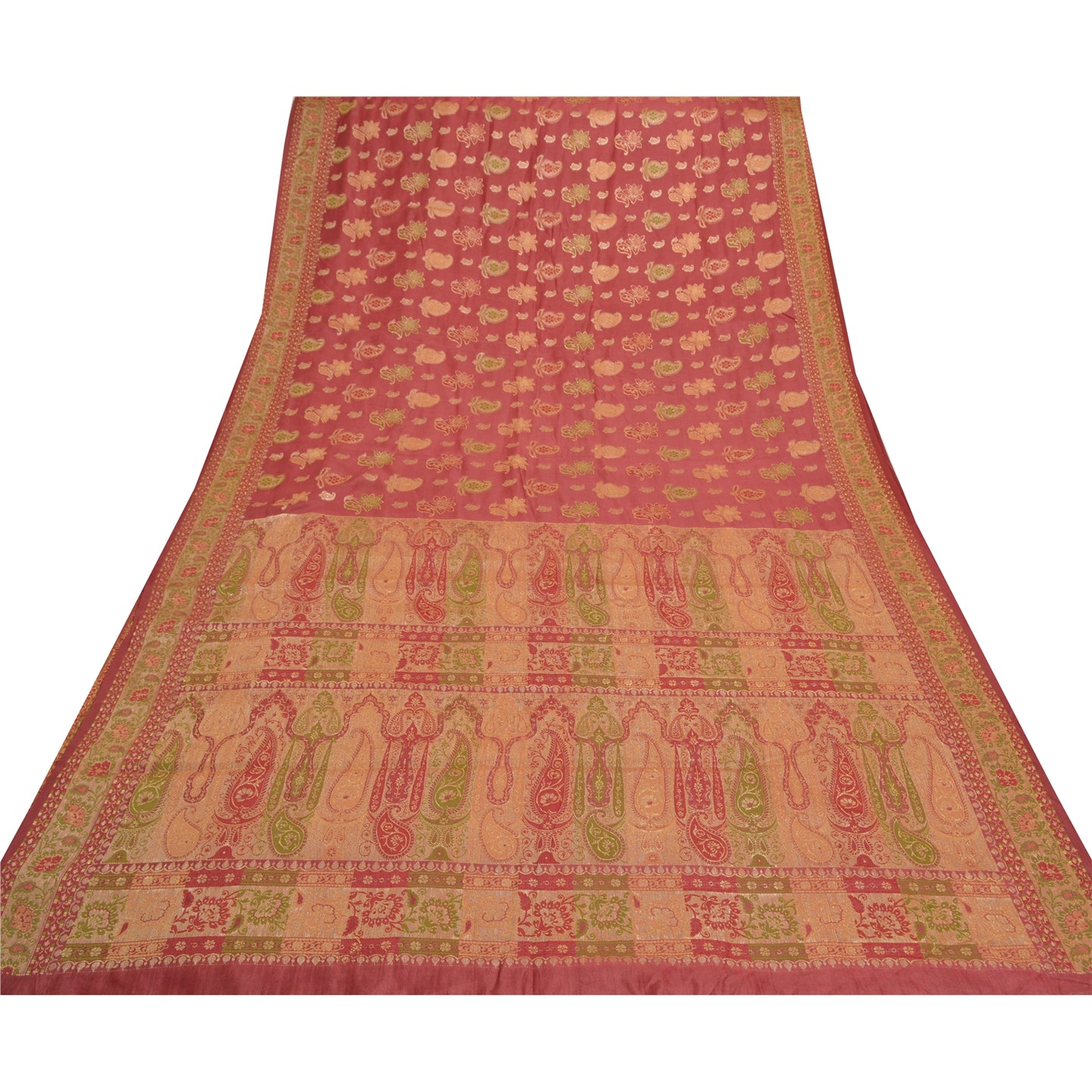 Санскритское винтажное красное индийское сари из чистого шелка, тканое премиальное сари из экологически чистой ткани