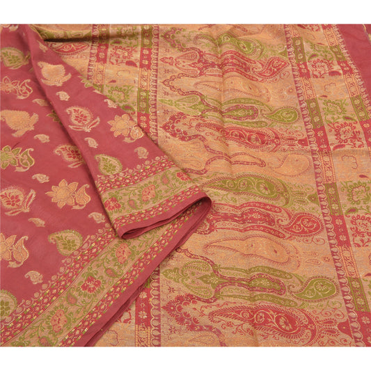 Sanskriti Vintage Red Indian Sari Pure Silk Woven Premium Sarees Craft Sustainable Fabric