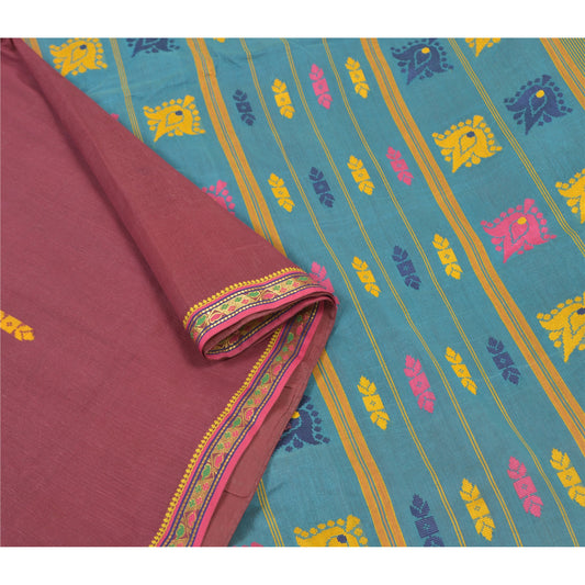 Санскритские винтажные синие сари из чистого шелка, ручная работа, тант-сари, премиальная устойчивая ткань