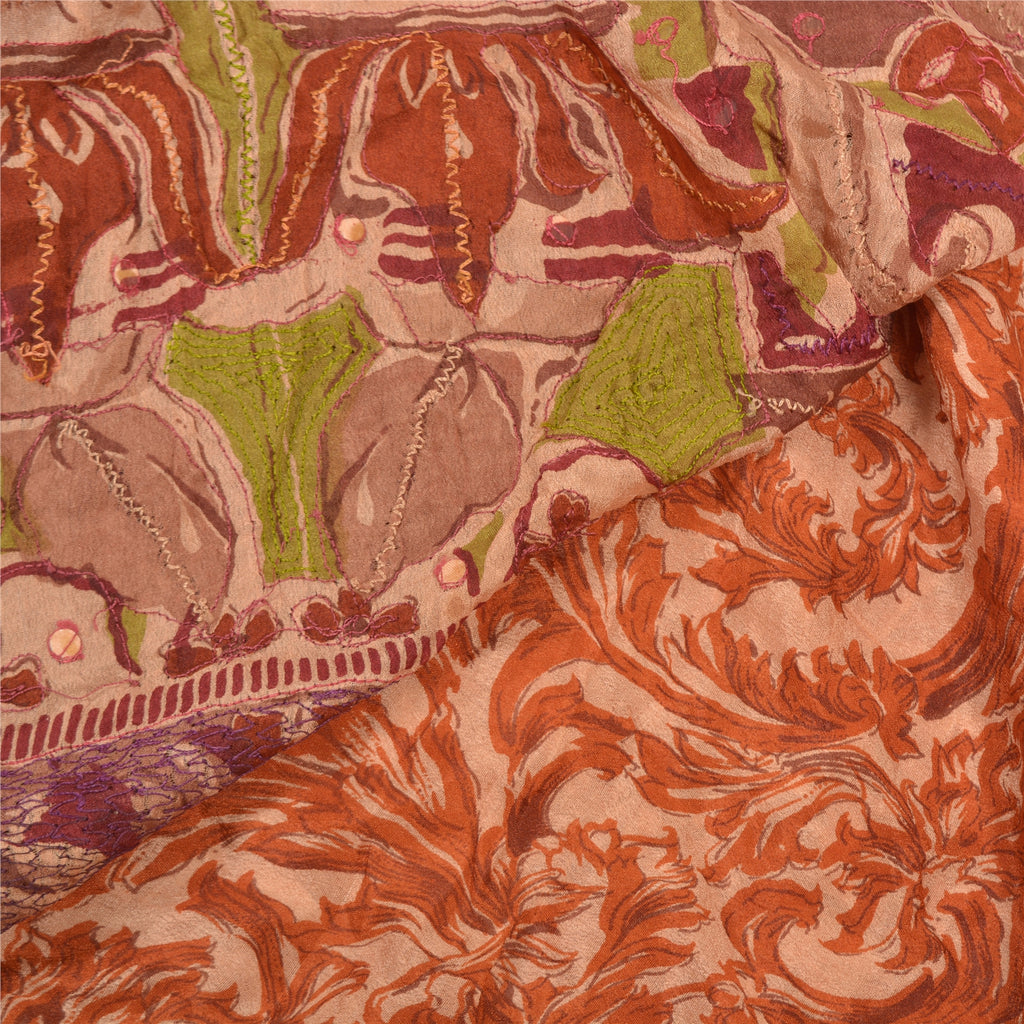 Sanskriti Vintage Brown Sarees Pure Silk Hand Beaded Sari Premium Craft Sustainable Fabric