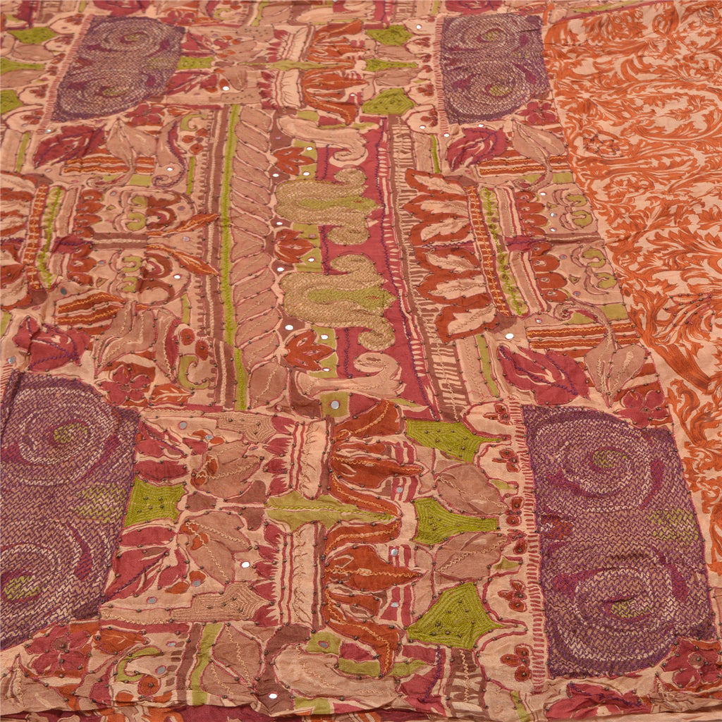 Sanskriti Vintage Brown Sarees Pure Silk Hand Beaded Sari Premium Craft Sustainable Fabric