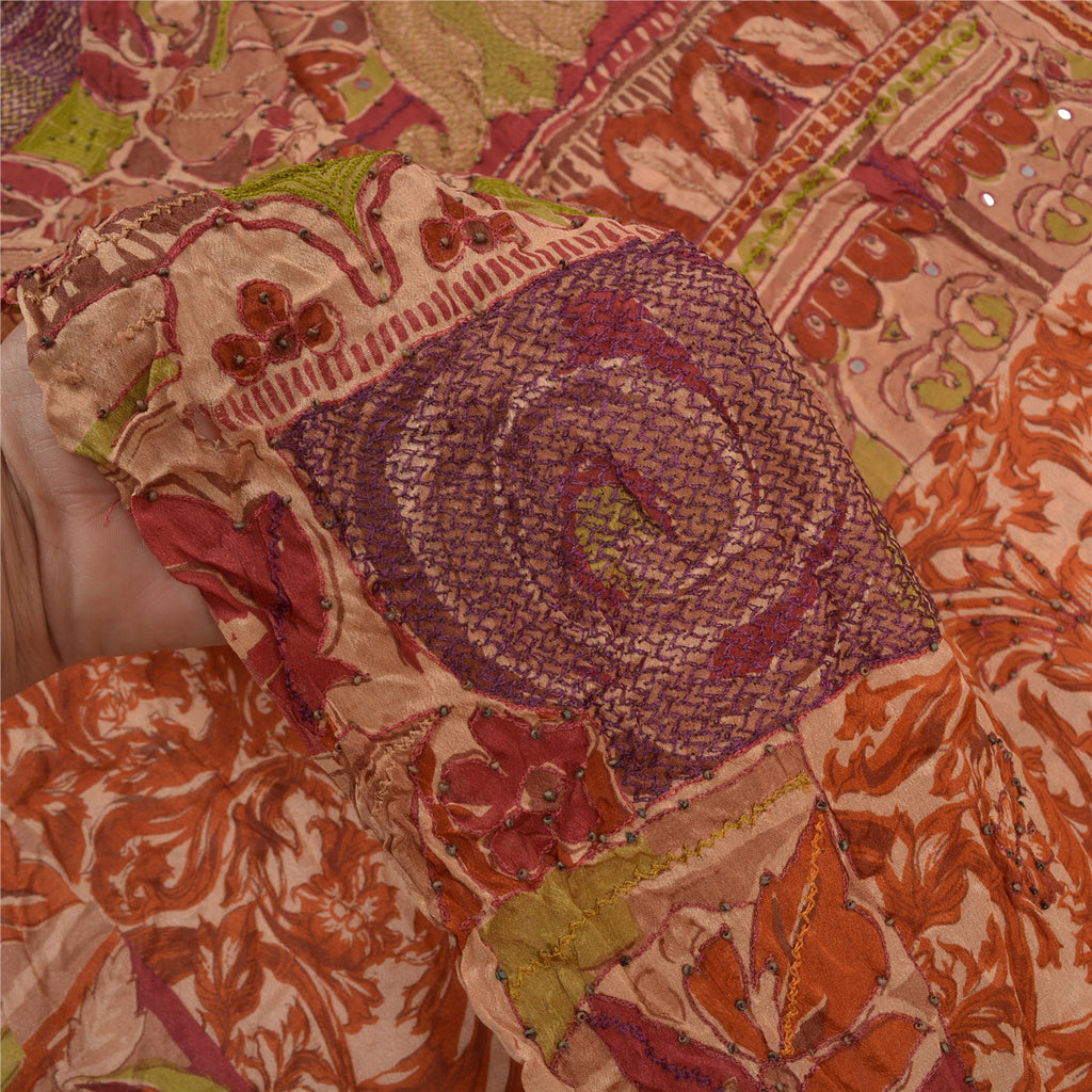 Sanskriti Vintage Brown Sarees Pure Silk Hand Beaded Sari Premium Craft Sustainable Fabric