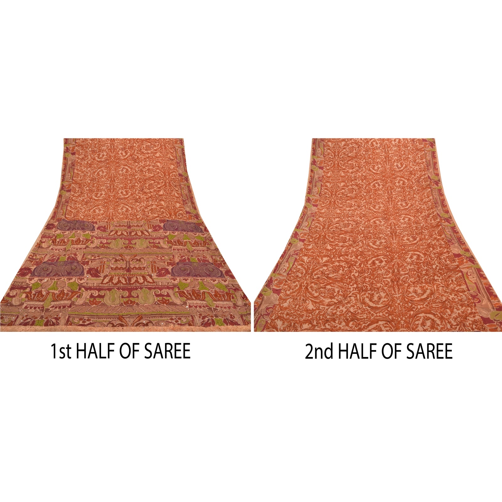 Sanskriti Vintage Brown Sarees Pure Silk Hand Beaded Sari Premium Craft Sustainable Fabric