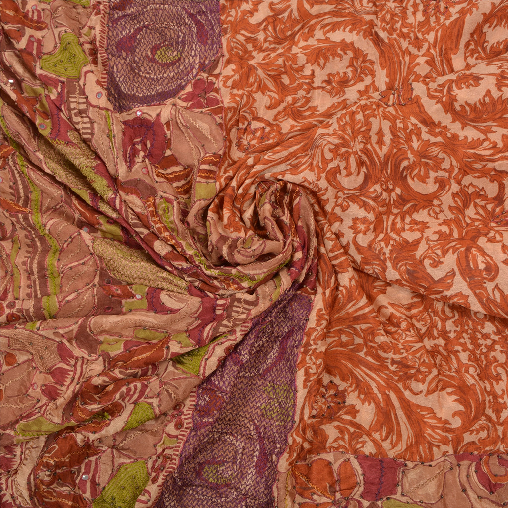 Sanskriti Vintage Brown Sarees Pure Silk Hand Beaded Sari Premium Craft Sustainable Fabric