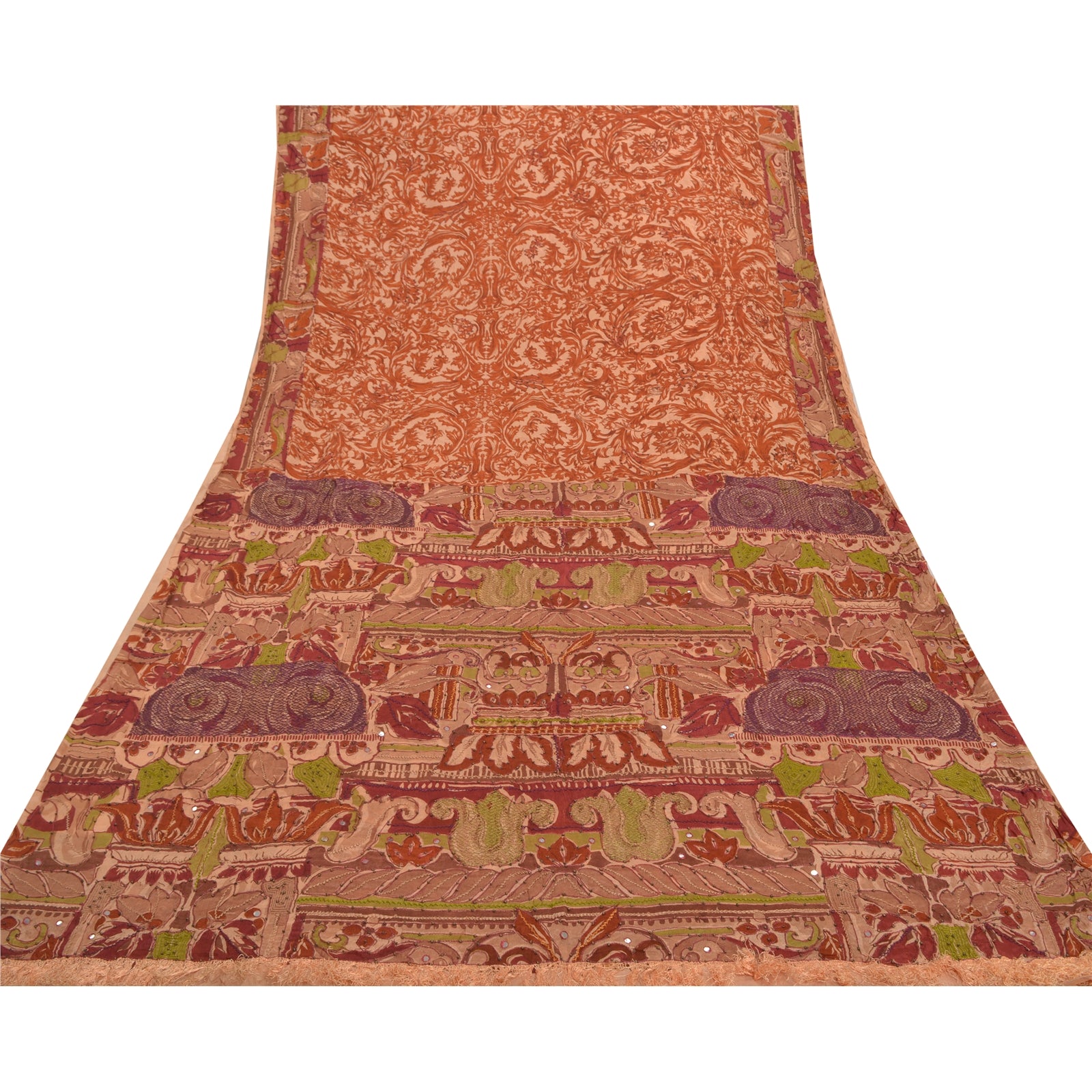 Sanskriti Vintage Brown Sarees Pure Silk Hand Beaded Sari Premium Craft Sustainable Fabric