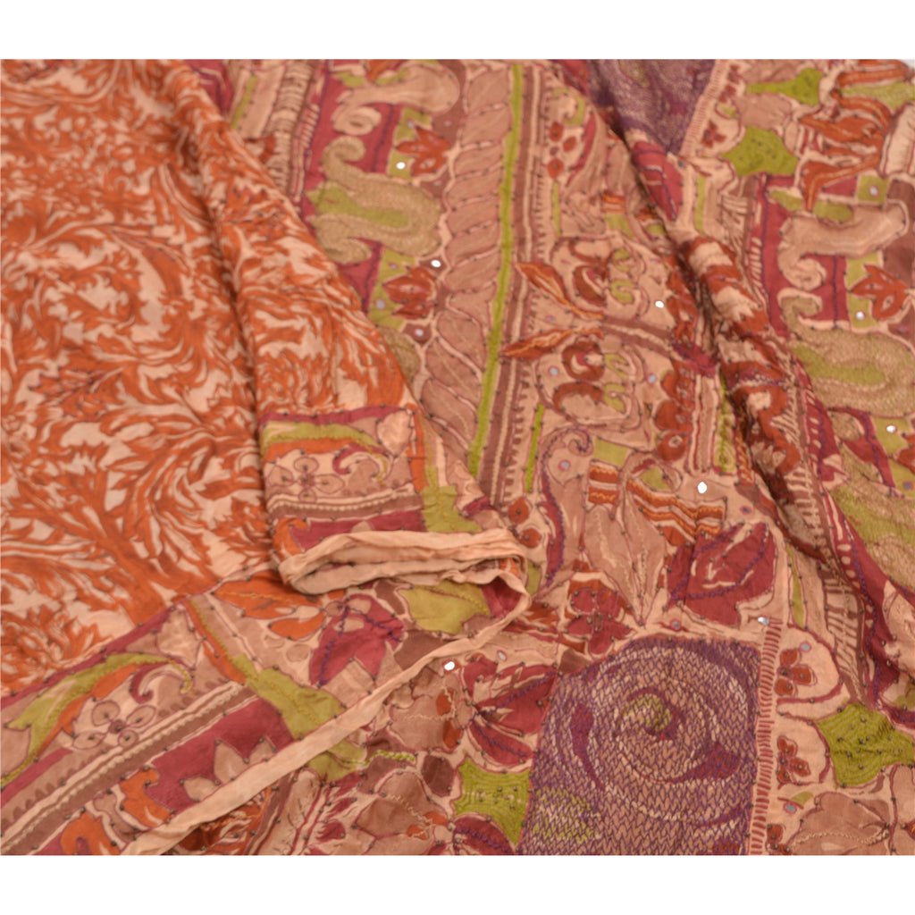 Sanskriti Vintage Brown Sarees Pure Silk Hand Beaded Sari Premium Craft Sustainable Fabric