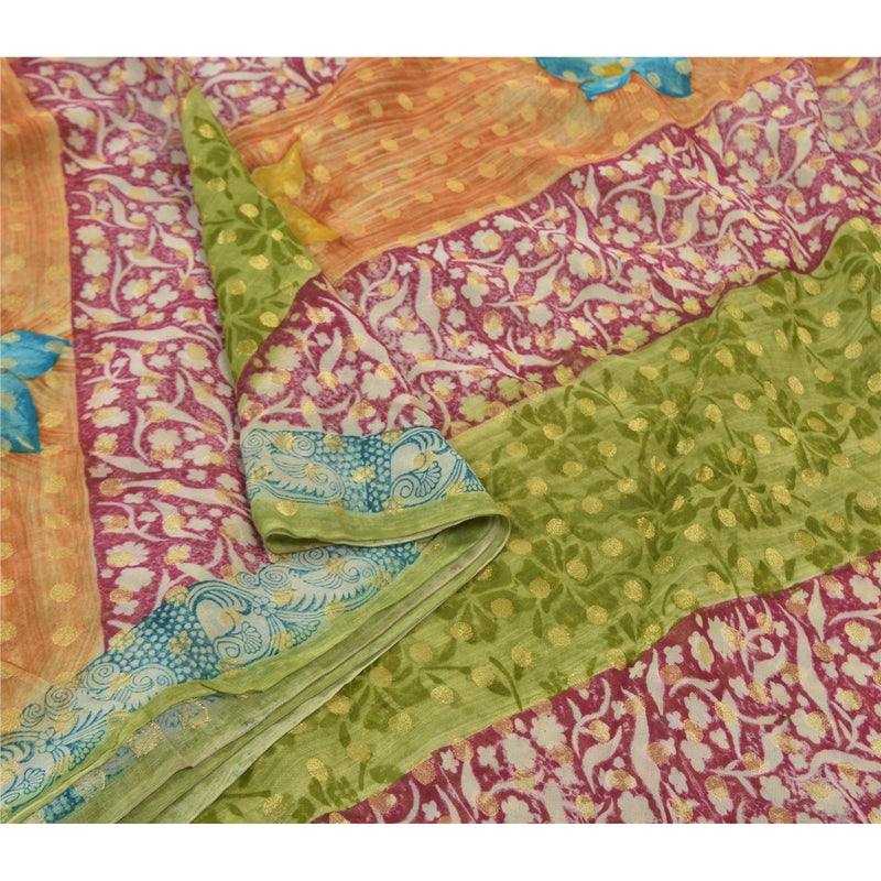 Sanskriti Vintage Sarees Blend Georgette Premium Woven & Printed Sari Sustainable Fabric
