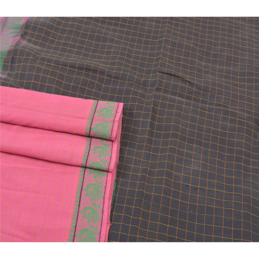 Sanskriti Vintage Pink Sarees Blend Cotton Woven Chettinad/Kandangi Sari Sustainable Fabric