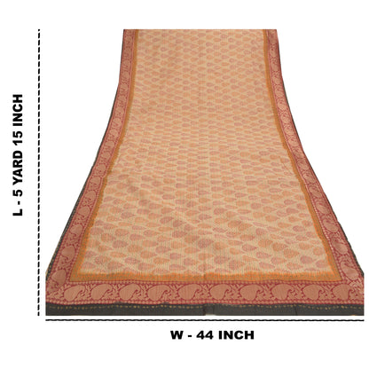 Sanskriti Vintage Cream Sarees Pure Cotton Block Print Premium Craft Sari Sustainable Fabric