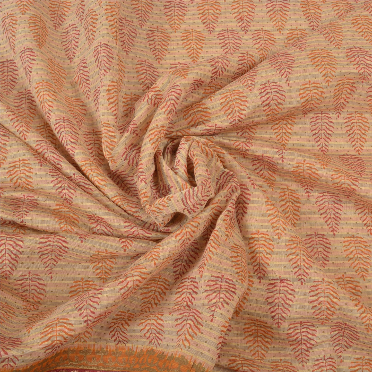 Sanskriti Vintage Cream Sarees Pure Cotton Block Print Premium Craft Sari Sustainable Fabric