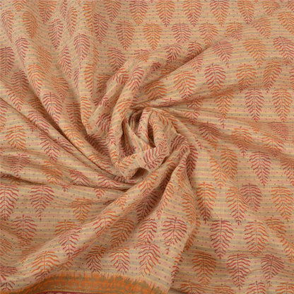 Sanskriti Vintage Cream Sarees Pure Cotton Block Print Premium Craft Sari Sustainable Fabric