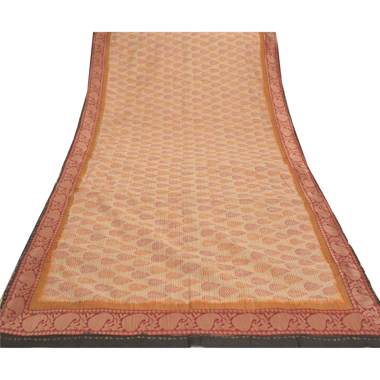 Sanskriti Vintage Cream Sarees Pure Cotton Block Print Premium Craft Sari Sustainable Fabric