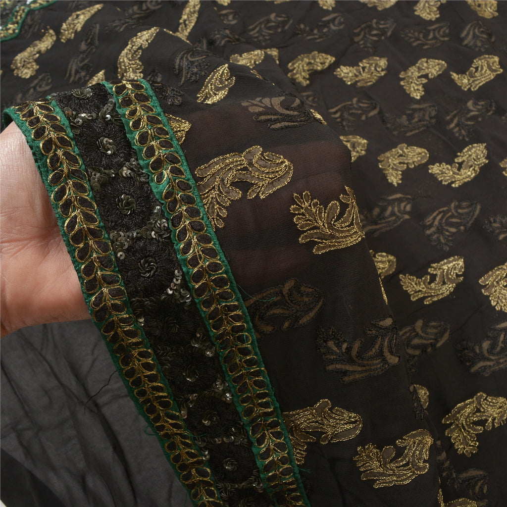 Sanskriti Vintage Black Saree Pure Georgette Silk Handmade Bollywood Sari Sustainable Fabric