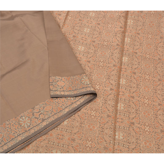 Sanskriti Vintage Brown Saree Art Silk Woven Premium Indian Sari Craft Sustainable Fabric