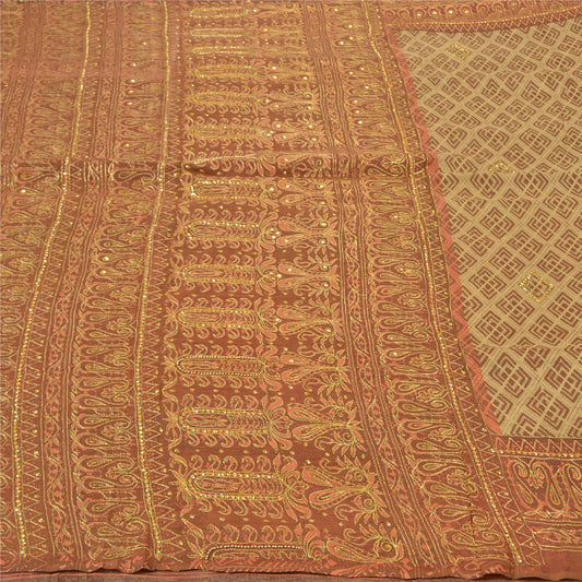 Sanskriti Vintage Brown Sarees Blend Cotton Hand Beaded Premium Sari Sustainable Fabric