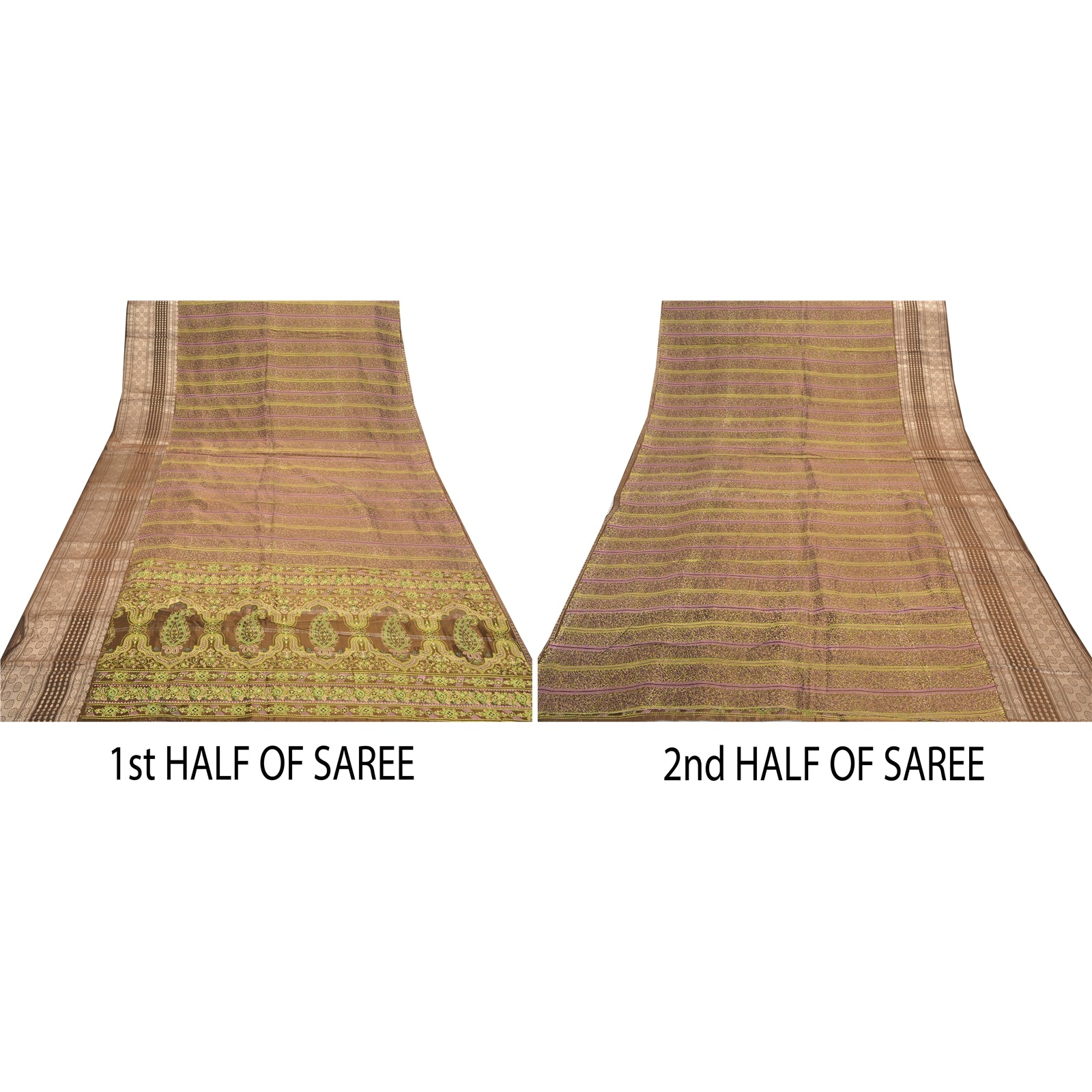 Sanskriti Vintage Brown Pure Silk Sari: Brocade Zari Woven Fabric, 5yd Uses--Crafts Sewing Patchwork Home Decor, Bag Making, Etc