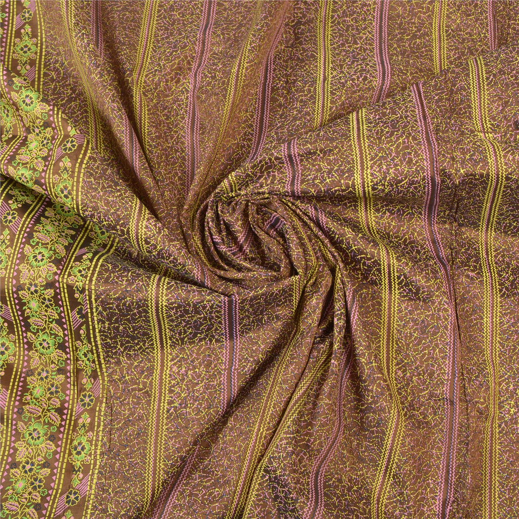 Sanskriti Vintage Brown Pure Silk Sari: Brocade Zari Woven Fabric, 5yd Uses--Crafts Sewing Patchwork Home Decor, Bag Making, Etc