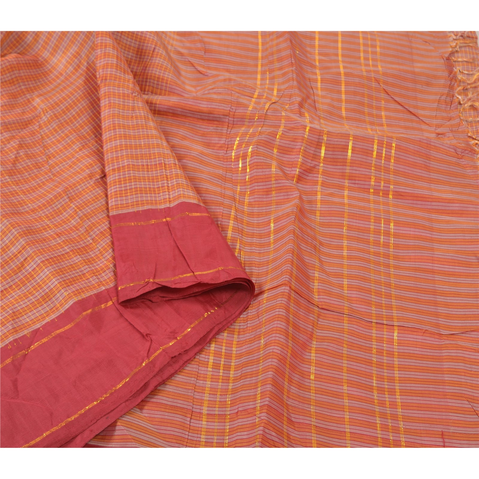 Sanskriti Vintage Orange Sarees Blend Silk Woven Chettinad/Kandangi Sari Sustainable Fabric