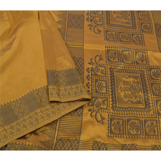 Sanskriti Vintage Green Indian Sari Blend Silk Bengali Tant Sarees 5 Yard Sustainable Fabric