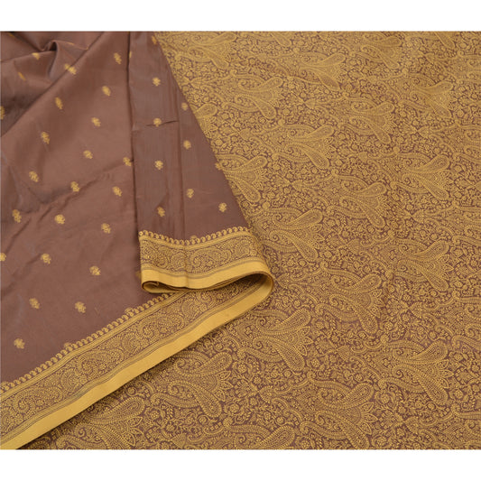 Sanskriti Vintage Sarees Art Silk Tanchoi Jamawar Sari Sustainable Fabric Blouse Piece