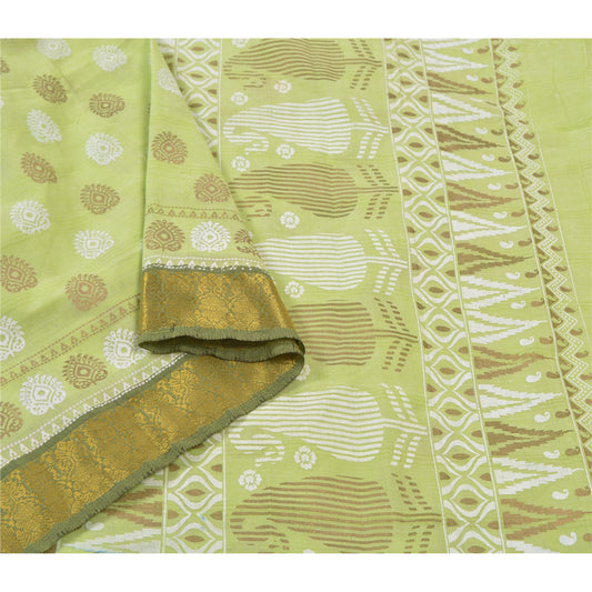 Санскритские винтажные зеленые сари из хлопка, окрашенные индийские сари премиум-класса, 5 ярдов, устойчивая ткань